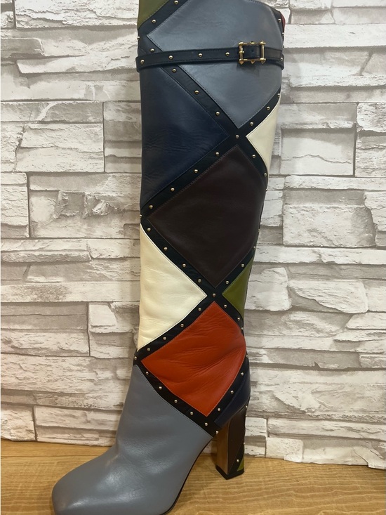 Valentino Garavani Shoes - Valentino Garavani Multicolor Patchwork Leather Knee Boots